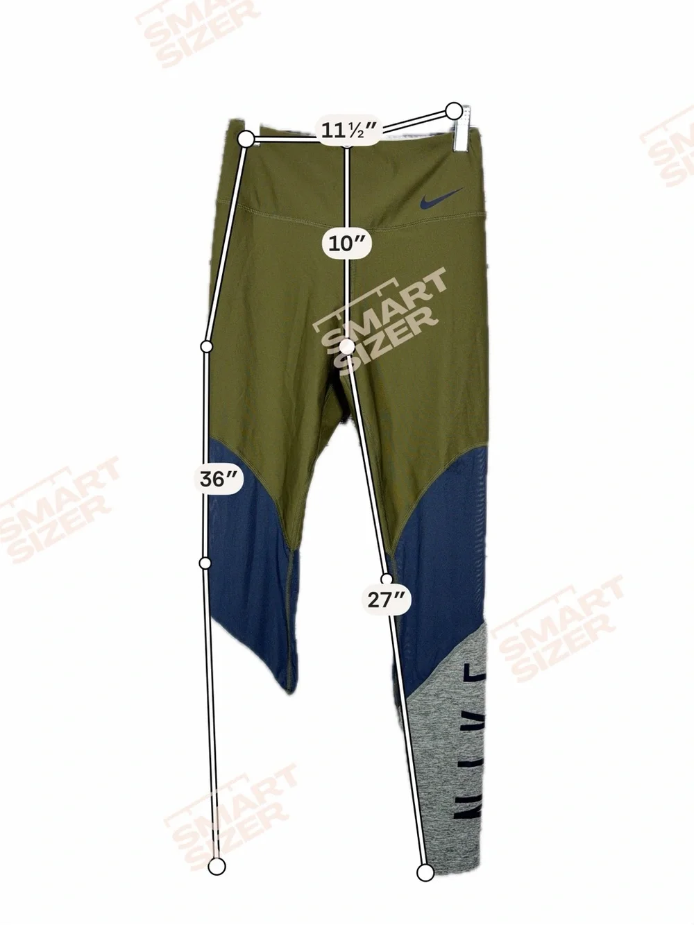 Nike Dri-FIT Colorblock Leggings Olive Green Gray Blue XS